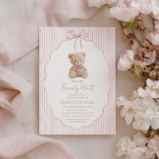 Vi Kan Knappast Vänta Baby Shower Flicka Rosa Ränd Inbjudningar