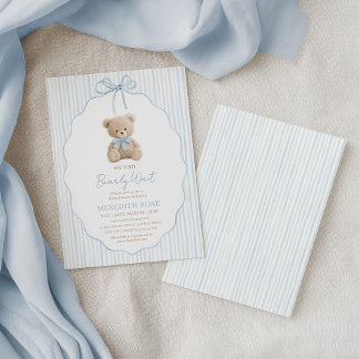 Vi Kan Knappast Vänta Baby Shower Pojke Blå Ränder Inbjudningar