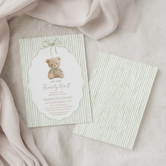 Vi Kan Knappast Vänta Baby Shower Pojke Gröna Ränd Inbjudningar