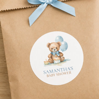 Vi Kan Knappast Vänta Blå Teddygosse Baby Shower Runt Klistermärke