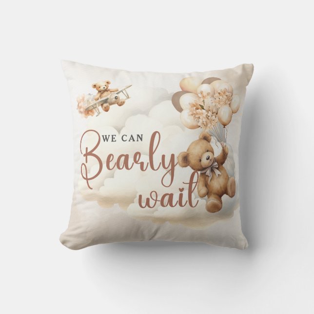 Vi Kan Knappast Vänta Cub Brun Baby Shower Kudde (Framsida)