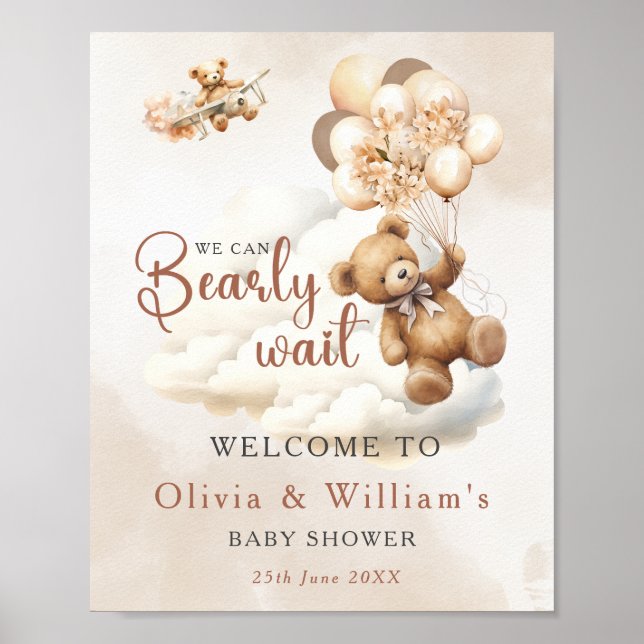 Vi Kan Knappast Vänta Cub Brun Baby Shower Poster (Framsidan)