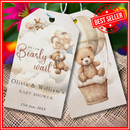 Vi Kan Knappast Vänta Cub Brun Baby Shower Presentetikett