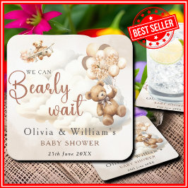 Vi Kan Knappast Vänta Cub Brun Baby Shower Underlägg Papper Kvadrat