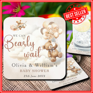 Vi Kan Knappast Vänta Cub Brun Baby Shower Underlägg Papper Kvadrat