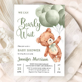 Vi Kan Knappast Vänta Grön Teddybjörn Bebis Shower Inbjudningar