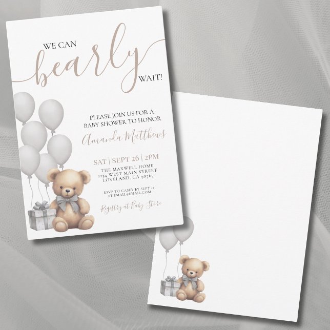 Vi Kan Knappast Vänta Könsneutral Björn Bebis Show Inbjudningar (We Can Bearly Wait Gender Neutral Bear Baby Shower Invitation)