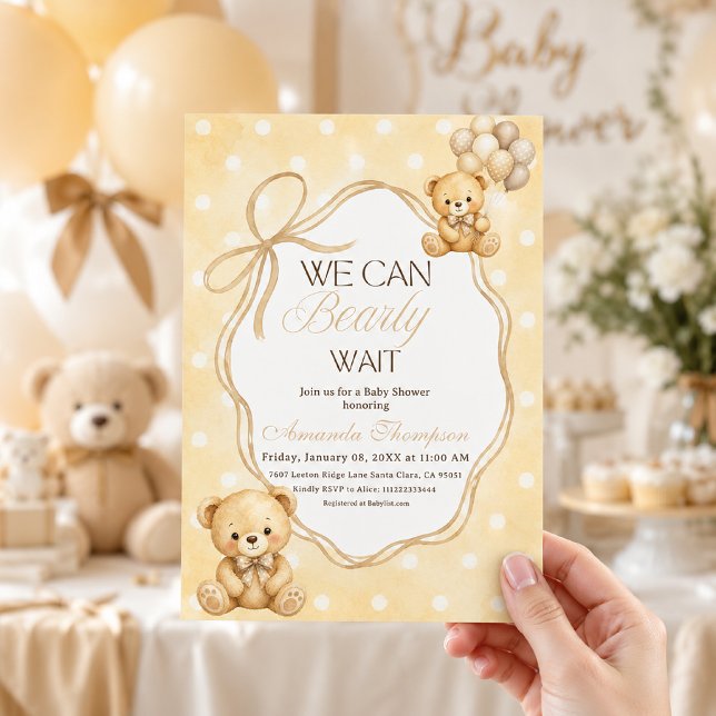 Vi Kan Knappast Vänta Neutral Nalle Babyshower Inbjudningar (Skapare uppladdad)