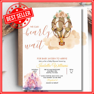 Vi Kan Knappast Vänta Neutral Nalle Babyshower Inbjudningar