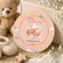 Vi Kan Knappast Vänta Pojke Söt Björn Baby Shower Runt Klistermärke