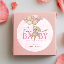 Vi Kan Knappast Vänta Rosa Bebis Babyshower Runt Klistermärke