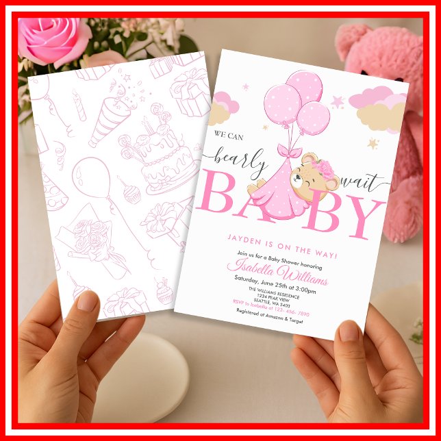 Vi Kan Knappast Vänta Rosa Flicka Baby Shower Inbjudningar (Skapare uppladdad)