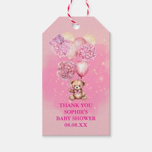 Vi Kan Knappast Vänta Rosa Hydrangeor Ballonger Presentetikett (Framsidan)