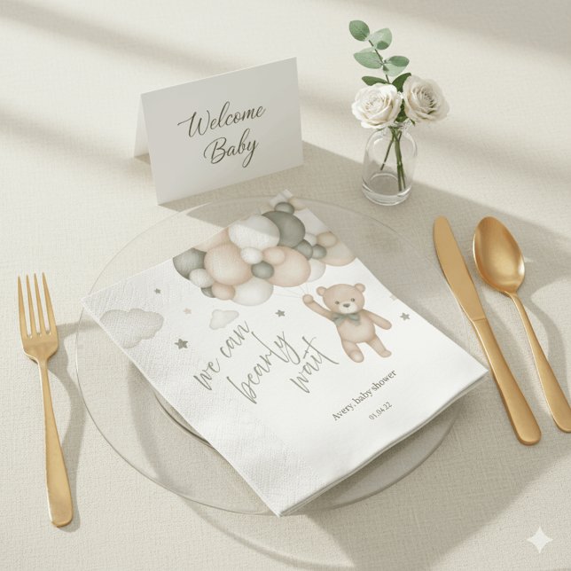 Vi Kan Knappast Vänta Teddybjörn Bebis Babyshower  Pappersservett (Skapare uppladdad)