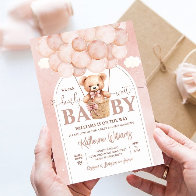Vi Kan Knappast Vänta Teddybjörn Bebis Bebisbad Inbjudningar (Skapare uppladdad)