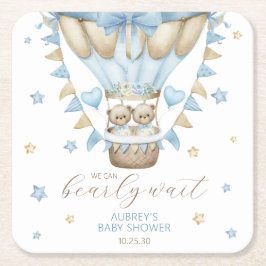 Vi Kan Knappast Vänta Tvillingpojke Baby Shower Underlägg Papper Kvadrat