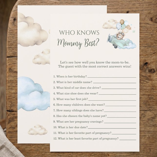 Vi Kan Knappast Vänta Vem Vet Mamma Trivialspel (Who Knows Mommy Best Game Bearly Wait Airplane Boy)