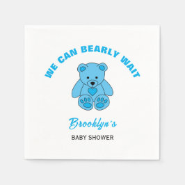 Vi kan knappt vänta Baby Shower Blå Teddybjörn Pappersservett