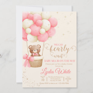 Vi kan knappt vänta Baby Shower Flicka Teddybjörn Inbjudningar
