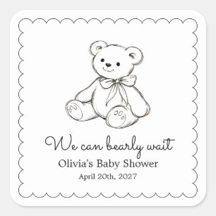 "Vi kan knappt vänta" Baby Shower Könsneutral Fyrkantigt Klistermärke