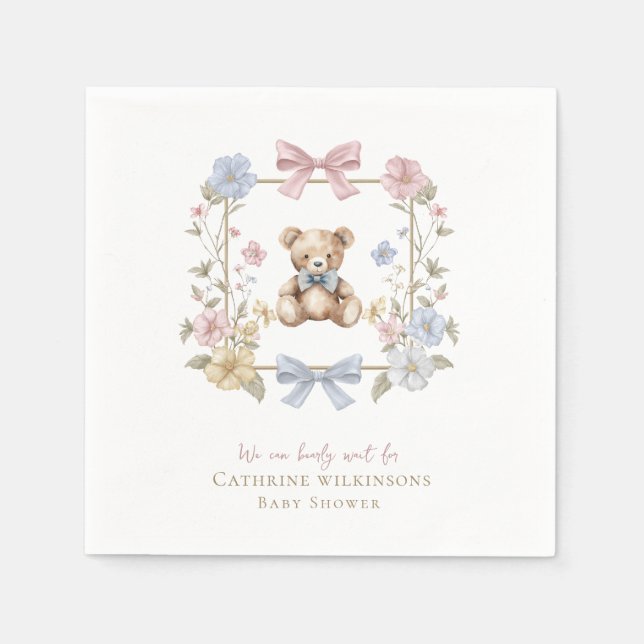 vi kan knappt vänta baby shower  pappersservett (Framsidan)