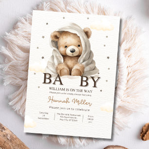 Vi kan knappt vänta Baby Shower Pojke Teddybjörn b Inbjudningar