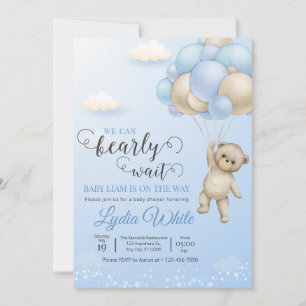 Vi kan knappt vänta Baby Shower Pojke Teddybjörn Inbjudningar