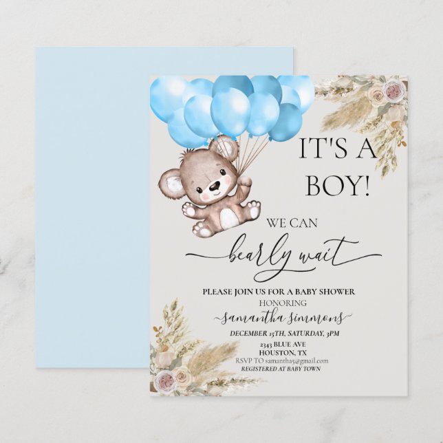 Vi kan knappt vänta Baby Shower Teddybjörn Boho Po (Fram/baksida)