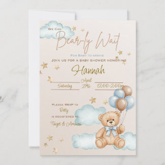 Vi kan knappt vänta Baby Shower Teddybjörn Inbjuda Inbjudningar