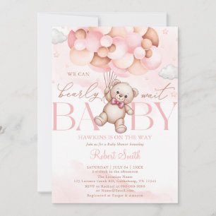 Vi kan knappt vänta ballong björn baby shower inbjudningar