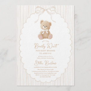 Vi kan knappt vänta Beige Teddybjörn Bebis-babysho Inbjudningar