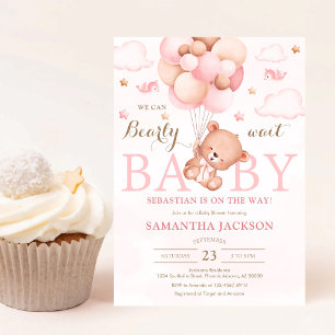 Vi kan knappt vänta Björn Ballong Baby Shower Inbjudningar