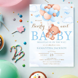 Vi kan knappt vänta Björn Ballong Baby Shower Inbjudningar