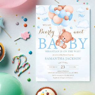 Vi kan knappt vänta Björn Ballong Baby Shower Inbjudningar