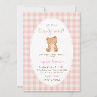 Vi kan knappt vänta Björn Flicka Bebis Baby Shower Inbjudningar