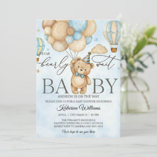 Vi kan knappt vänta Björnballong Baby Shower Inbjudningar
