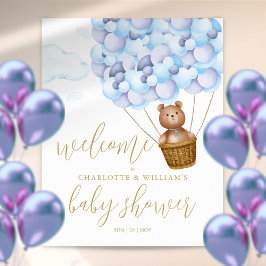 Vi kan knappt vänta Blå Baby Shower Välkomstskylt Poster