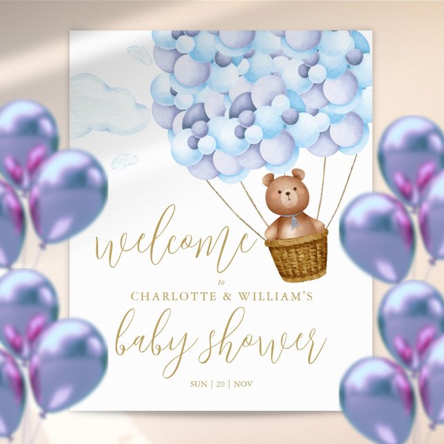 Vi kan knappt vänta Blå Baby Shower Välkomstskylt Poster (We Can Bearly Wait Blue Baby Shower Welcome Sign)