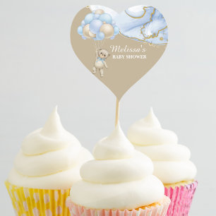 Vi kan knappt vänta blå ballong cupcake toppar hjärtformat klistermärke