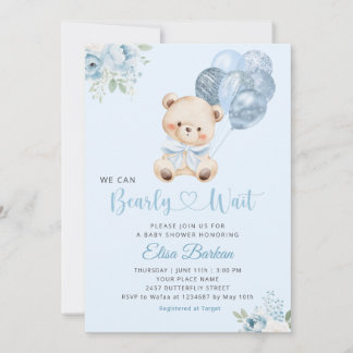 Vi kan knappt vänta Blå ballong pojke Baby Shower  Inbjudningar