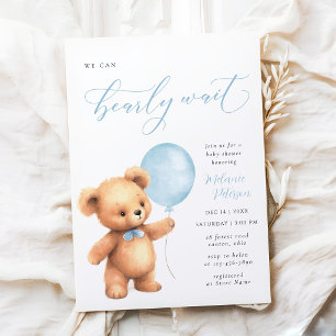 Vi kan knappt vänta Blå ballong pojke babyfirande Inbjudningar
