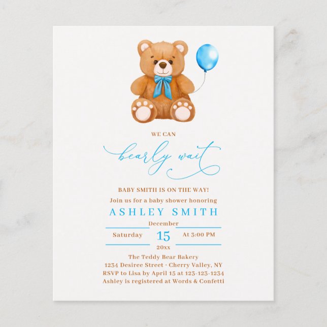 Vi kan knappt vänta Blå ballong pojke Babykalas (Framsida)