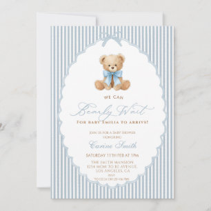Vi kan knappt vänta blå band Pojke Babyshower Inbjudningar