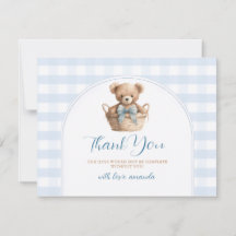 Vi kan knappt vänta Blå Gingham Björn Bebis Shower