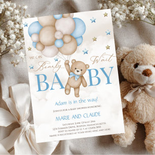 Vi kan knappt vänta Blå och beige ballonger baby s Inbjudningar