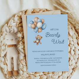 Vi kan knappt vänta - Blå och brun teddybjörn  Inbjudningar