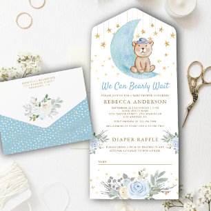 Vi kan knappt vänta Blå teddybjörn Baby Shower
