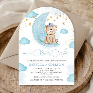 Vi kan knappt vänta Blå teddybjörn Baby Shower Inbjudningar