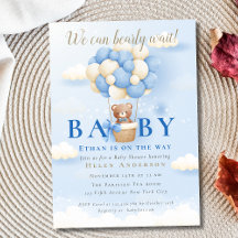 Vi kan knappt vänta Blå Teddybjörn Bebis-babyshowe