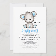 Vi kan knappt vänta Blå teddybjörn Bebis-babyshowe